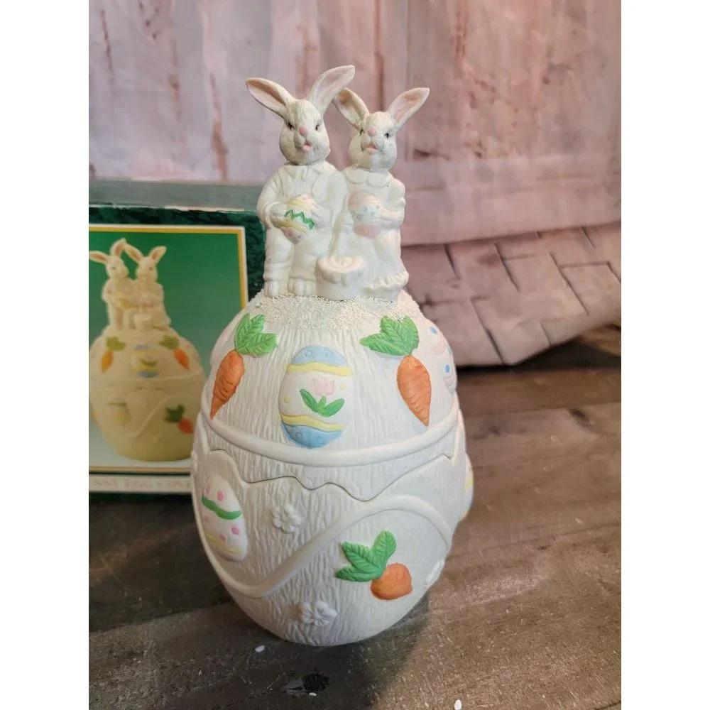 Jade collection bunny egg covered‎ box ceramic Easter decor